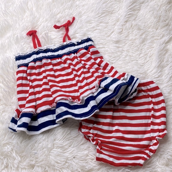 Rare Editions Red White Blue Two Piece Outfit Baby Girl’s Size 6 Months - Picture 1 of 9